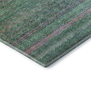 HomeRoots 10' X 14' Green And Blush Striped Washable Area Rug - Durable, UV-Protected, Pet-Friendly Design 718055
