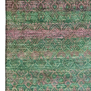 HomeRoots 10' X 14' Green And Blush Striped Washable Area Rug - Durable, UV-Protected, Pet-Friendly Design 718055