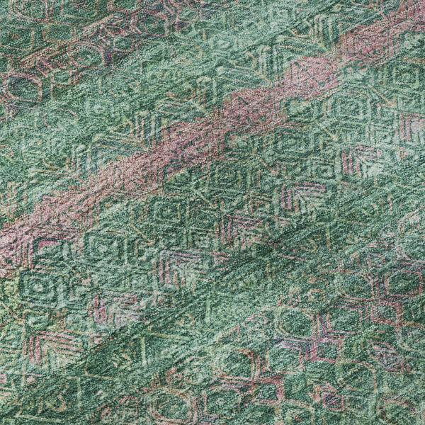 HomeRoots 10' X 14' Green And Blush Striped Washable Area Rug - Durable, UV-Protected, Pet-Friendly Design 718055