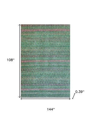 HomeRoots 10' X 14' Green And Blush Striped Washable Area Rug - Durable, UV-Protected, Pet-Friendly Design 718055