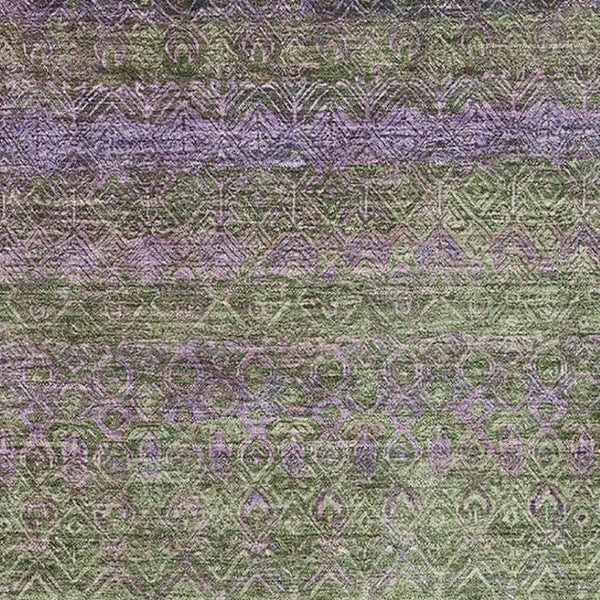 HomeRoots 5' Olive Green & Purple Striped Washable Area Rug - UV Protected, Durable, Stain Resistant Comfort 718057