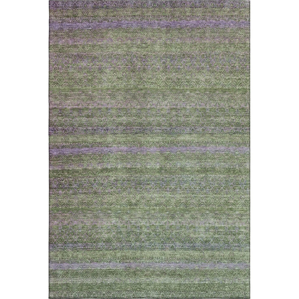 HomeRoots 8' Olive Green & Purple Striped Washable Round Rug - UV-Protected, Durable & Stylish for Any Room 718058