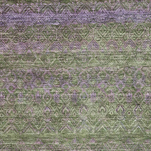HomeRoots 8' Olive Green & Purple Striped Washable Round Rug - UV-Protected, Durable & Stylish for Any Room 718058
