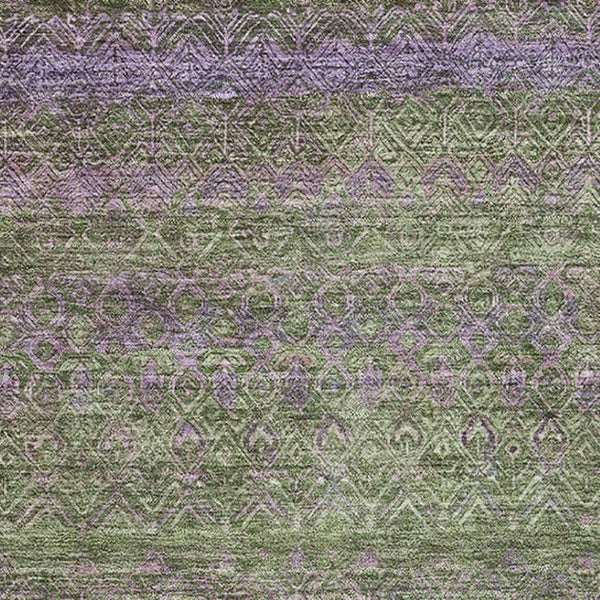 HomeRoots 8' Olive Green & Purple Striped Washable Round Rug - UV-Protected, Durable & Stylish for Any Room 718058