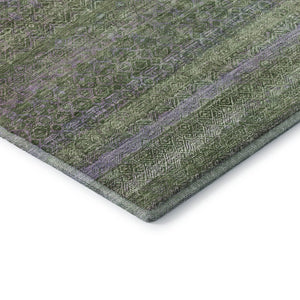 HomeRoots 8' Olive Green & Purple Striped Washable Round Rug - UV-Protected, Durable & Stylish for Any Room 718058