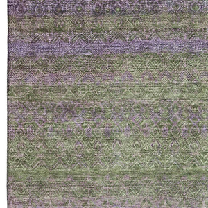HomeRoots 8' Olive Green & Purple Striped Washable Round Rug - UV-Protected, Durable & Stylish for Any Room 718058