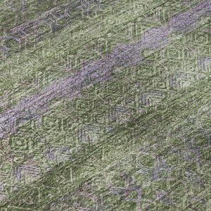 HomeRoots 8' Olive Green & Purple Striped Washable Round Rug - UV-Protected, Durable & Stylish for Any Room 718058