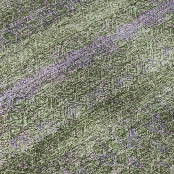 HomeRoots 8' Olive Green & Purple Striped Washable Round Rug - UV-Protected, Durable & Stylish for Any Room 718058