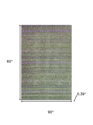 HomeRoots 8' Olive Green & Purple Striped Washable Round Rug - UV-Protected, Durable & Stylish for Any Room 718058