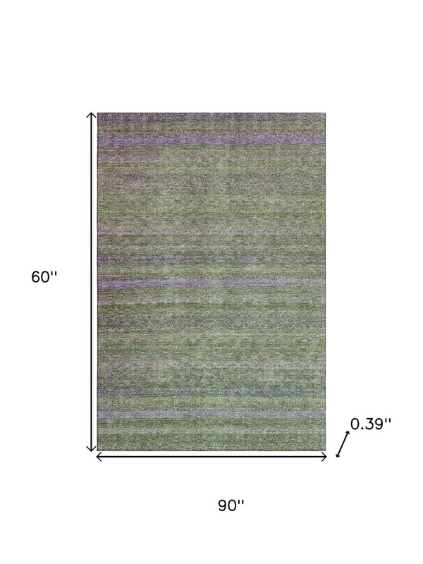 HomeRoots 8' Olive Green & Purple Striped Washable Round Rug - UV-Protected, Durable & Stylish for Any Room 718058