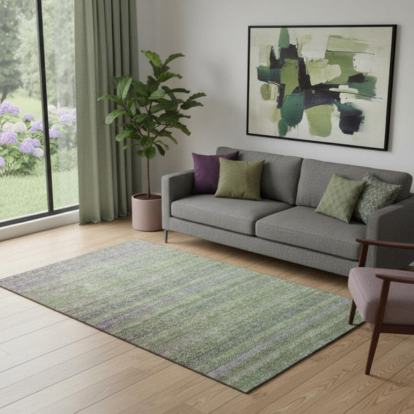 HomeRoots 8' Olive Green & Purple Striped Washable Round Rug - UV-Protected, Durable & Stylish for Any Room 718058