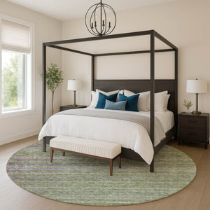 HomeRoots 8' X 10' Olive Green and Purple Striped Washable Area Rug with UV Protection for Easy Care & Style 718059