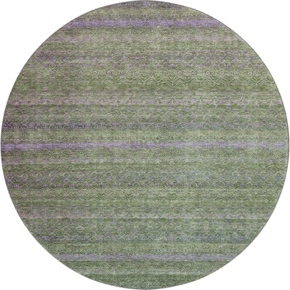 HomeRoots 8' X 10' Olive Green and Purple Striped Washable Area Rug with UV Protection for Easy Care & Style 718059