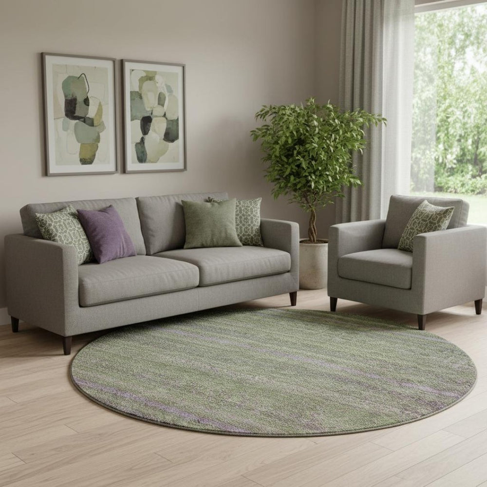 HomeRoots 8' X 10' Olive Green and Purple Striped Washable Area Rug with UV Protection for Easy Care & Style 718059