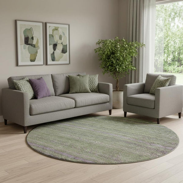 HomeRoots 8' X 10' Olive Green and Purple Striped Washable Area Rug with UV Protection for Easy Care & Style 718059