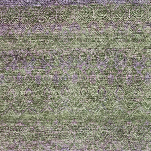 HomeRoots 9' Olive Green and Purple Striped Washable Area Rug with UV Protection for High-Traffic Spaces 718060