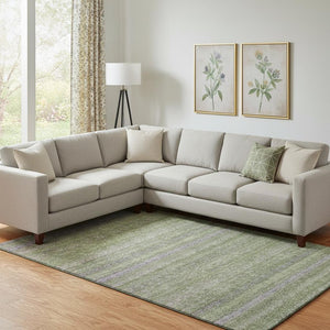HomeRoots 9' Olive Green and Purple Striped Washable Area Rug with UV Protection for High-Traffic Spaces 718060