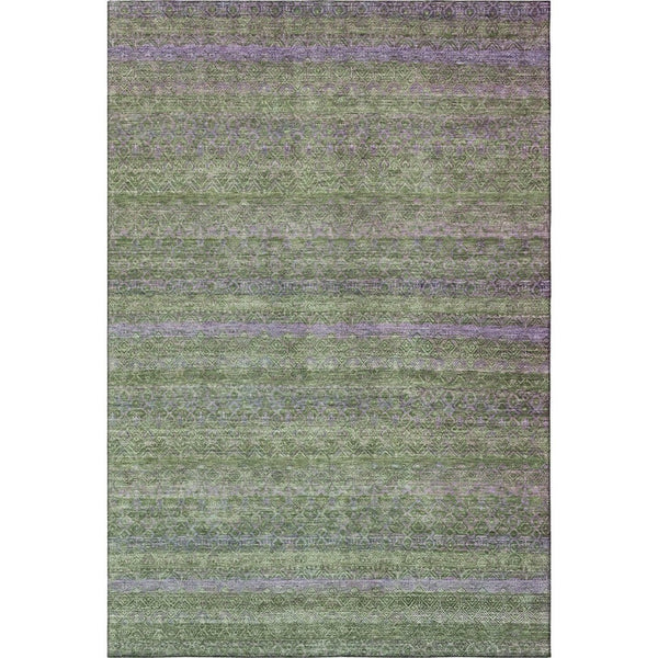 HomeRoots 10' X 14' Olive Green & Purple Striped Area Rug - Durable, Washable, UV Protected for Family Homes 718061