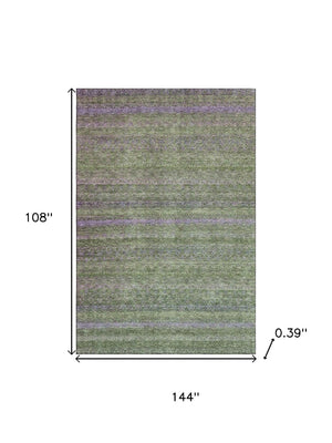HomeRoots 10' X 14' Olive Green & Purple Striped Area Rug - Durable, Washable, UV Protected for Family Homes 718061