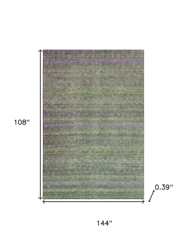 HomeRoots 10' X 14' Olive Green & Purple Striped Area Rug - Durable, Washable, UV Protected for Family Homes 718061