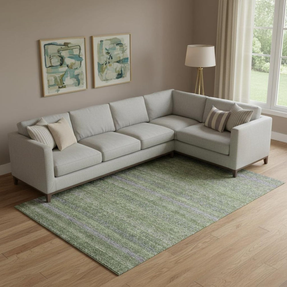 HomeRoots 10' X 14' Olive Green & Purple Striped Area Rug - Durable, Washable, UV Protected for Family Homes 718061