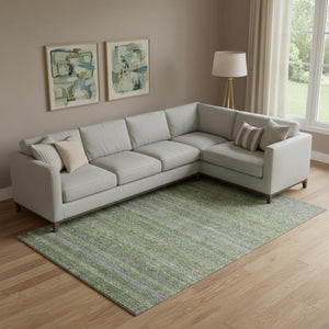 HomeRoots 10' X 14' Olive Green & Purple Striped Area Rug - Durable, Washable, UV Protected for Family Homes 718061