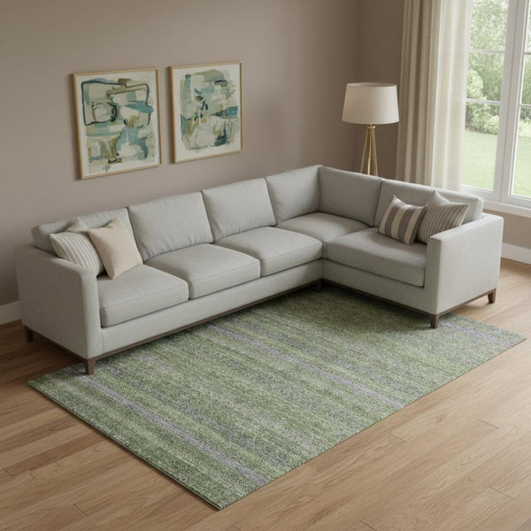 HomeRoots 10' X 14' Olive Green & Purple Striped Area Rug - Durable, Washable, UV Protected for Family Homes 718061