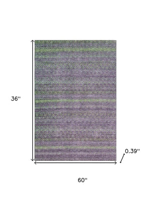 HomeRoots 5' X 8' Purple And Green Striped Washable Area Rug - UV Protected, Stain Resistant, Easy Care! 718063