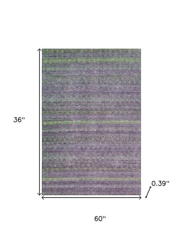 HomeRoots 5' X 8' Purple And Green Striped Washable Area Rug - UV Protected, Stain Resistant, Easy Care! 718063