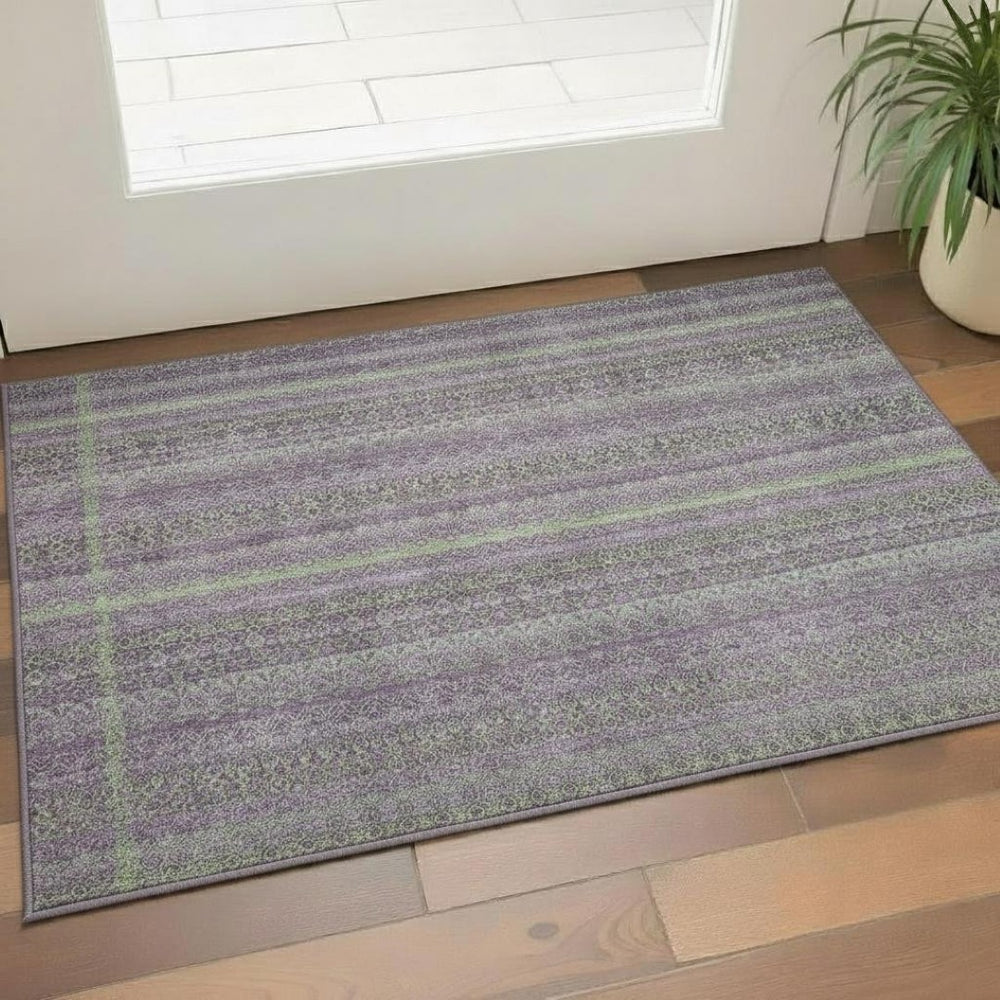 HomeRoots 5' X 8' Purple And Green Striped Washable Area Rug - UV Protected, Stain Resistant, Easy Care! 718063