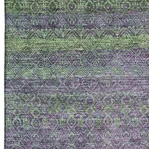 HomeRoots 8' Striking Purple and Green Striped Washable Round Rug with UV Protection for Active Homes 718064