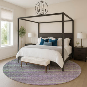 HomeRoots 8' X 10' Stylish Purple and Green Striped Washable Area Rug - UV Protected, Durable, Easy Care! 718065