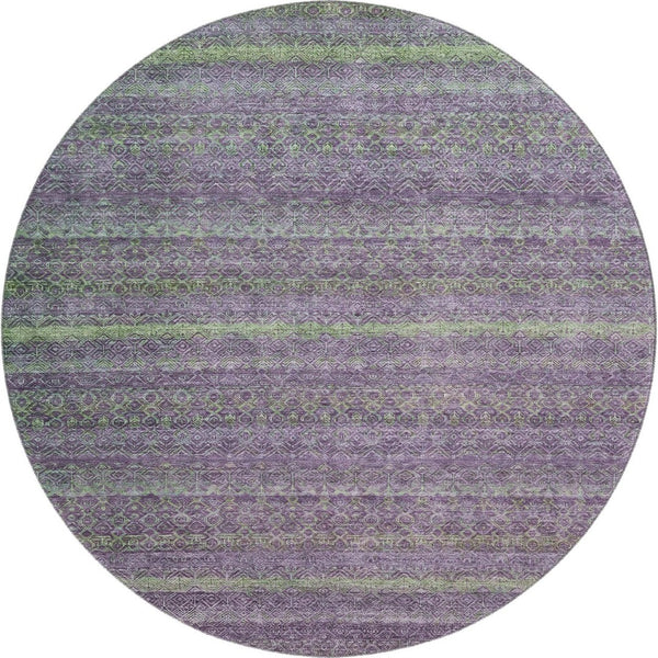 HomeRoots 8' X 10' Stylish Purple and Green Striped Washable Area Rug - UV Protected, Durable, Easy Care! 718065