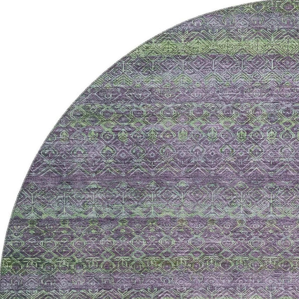 HomeRoots 8' X 10' Stylish Purple and Green Striped Washable Area Rug - UV Protected, Durable, Easy Care! 718065