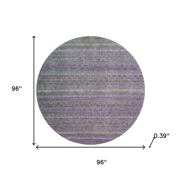 HomeRoots 8' X 10' Stylish Purple and Green Striped Washable Area Rug - UV Protected, Durable, Easy Care! 718065