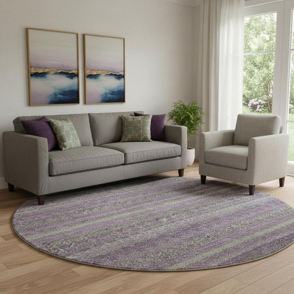 HomeRoots 8' X 10' Stylish Purple and Green Striped Washable Area Rug - UV Protected, Durable, Easy Care! 718065