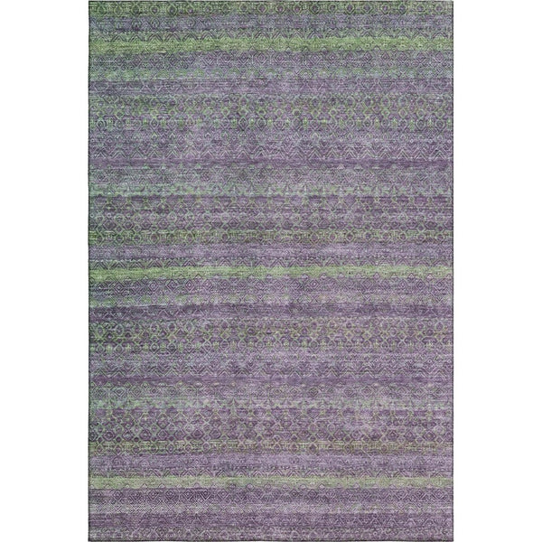 HomeRoots 9' X 12' Colorful Purple and Green Striped Washable Area Rug with UV Protection for Family Spaces 718066