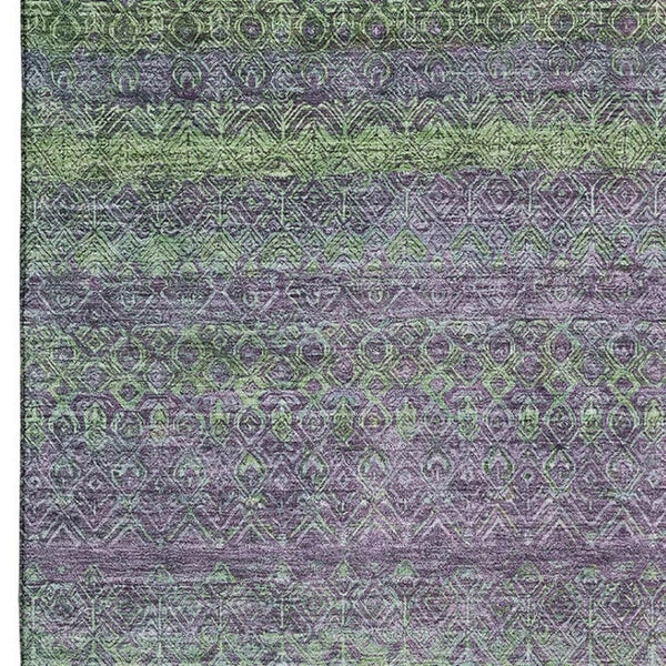 HomeRoots 9' X 12' Colorful Purple and Green Striped Washable Area Rug with UV Protection for Family Spaces 718066