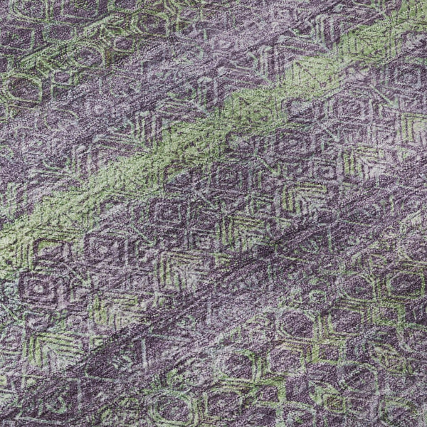 HomeRoots 9' X 12' Colorful Purple and Green Striped Washable Area Rug with UV Protection for Family Spaces 718066