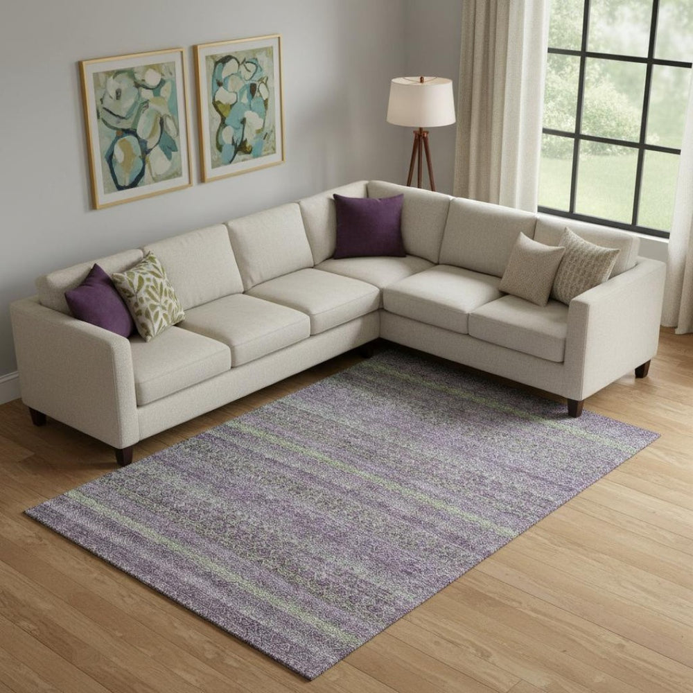 HomeRoots 9' X 12' Colorful Purple and Green Striped Washable Area Rug with UV Protection for Family Spaces 718066