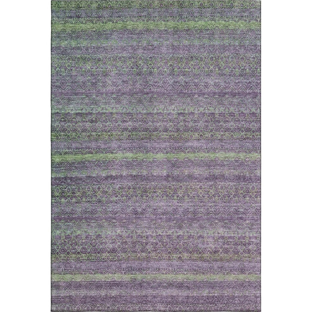 HomeRoots 10' X 14' Vibrant Purple and Green Striped Washable Area Rug with UV Protection for Easy Care 718067