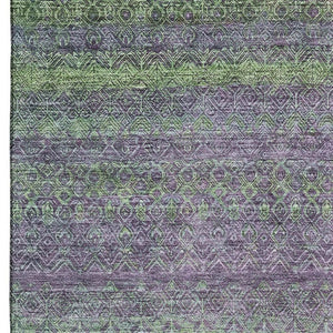 HomeRoots 10' X 14' Vibrant Purple and Green Striped Washable Area Rug with UV Protection for Easy Care 718067