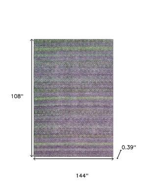 HomeRoots 10' X 14' Vibrant Purple and Green Striped Washable Area Rug with UV Protection for Easy Care 718067