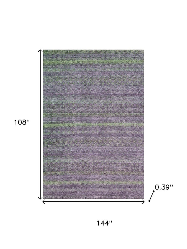 HomeRoots 10' X 14' Vibrant Purple and Green Striped Washable Area Rug with UV Protection for Easy Care 718067