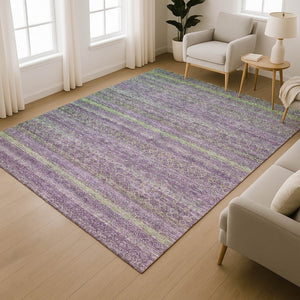 HomeRoots 10' X 14' Vibrant Purple and Green Striped Washable Area Rug with UV Protection for Easy Care 718067
