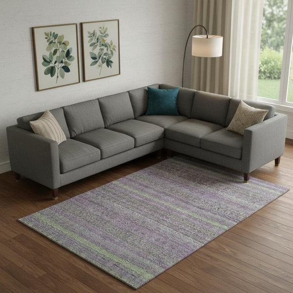 HomeRoots 10' X 14' Vibrant Purple and Green Striped Washable Area Rug with UV Protection for Easy Care 718067
