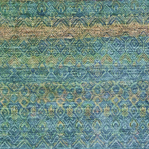 HomeRoots 5' X 8' Vibrant Teal & Copper Striped Area Rug - Washable, UV-Protected, Non-Slip, Perfect for Homes! 718069