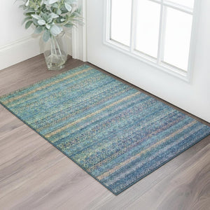 HomeRoots 5' X 8' Vibrant Teal & Copper Striped Area Rug - Washable, UV-Protected, Non-Slip, Perfect for Homes! 718069