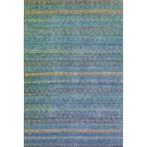HomeRoots 8' Teal and Copper Striped Washable Round Rug - UV Protected, Stain-Resistant, Durable & Stylish! 718070