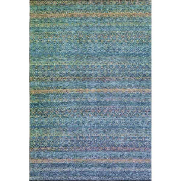 HomeRoots 8' Teal and Copper Striped Washable Round Rug - UV Protected, Stain-Resistant, Durable & Stylish! 718070